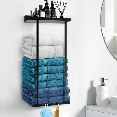 Immagine prodotto di Portasciugamani estensibile autoadesivo con ripiano, da 38 a 75 cm, colore nero