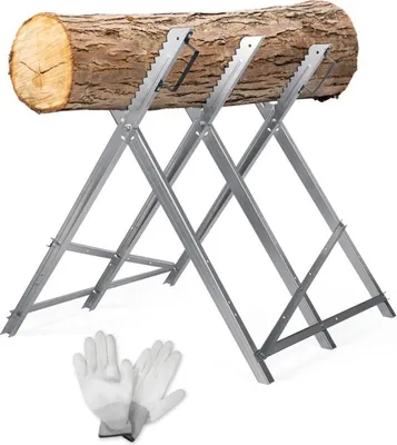 Produktbild von Jayseuw Sägebock verzinkt klappbar, 79.5x82x80 cm, mit 3 Haltern und Zahnung, bis 150 kg, Sägehilfe