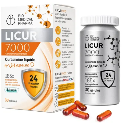 Image de Curcuma en gélules avec vitamine D3- Biodisponibilité 185 fois supérieure- Haute dose de curcumine micellaire- 1 gélule par jour - Licur 7000 avec vitamine D
