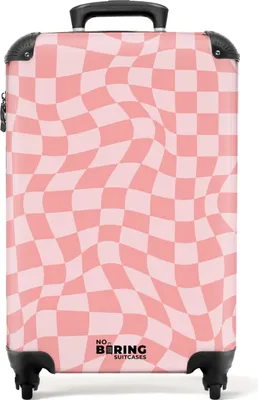 Produktbild von NoBoringSuitcases.com® Koffer Handgepäck Trolley Rollkoffer Kleine Reisekoffer mit 4 Rollen - Gewelltes rosa Karomuster - Cabin Size < 55x40x23 cm & 55x40x20 cm - Fotokoffer - Kabinenkoffer - BoardgepäckHandgepäck Koffer 55x35x20 cm, 36L,