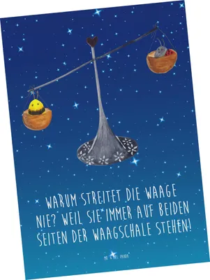 Produktbild von Mr. & Mrs. Panda Postkarte Waage Harmonie - Sternenhimmel Blau - Geschenk, Tierkreiszeichen, Geburtstagsgeschenk, Geschenke Astrologie, Ansichtskarte, Sternzeichen