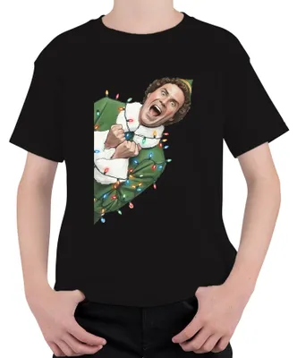 Produktbild von Buddy Weihnachtself lustig Lichterkette Weihnachtsfilm Weihnachten Uni Kinder T-Shirt, Schwarz, 116