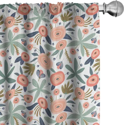Produktbild von ABAKUHAUS Botanik Vorhänge, Gardinen, Kreative Doodle-Design-Muster des abstrakten Frühlingsblumen und Blätter Illustration, 2 Stück 75 x 225 cm, Mehrfarbig