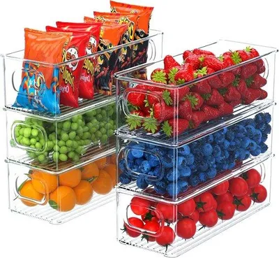Produktbild von Kühlschrank-Organizer – Aufbewahrungsboxen-Set – Ordnung in der Küche – Stapelbar, BPA-frei – Set mit 6 Stück – Transparent