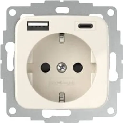 Produktbild von 2USB inCharge PRO SI; 1 x USB/A 1 x USB/C , 3000 mA / 15W, cremeweiss
