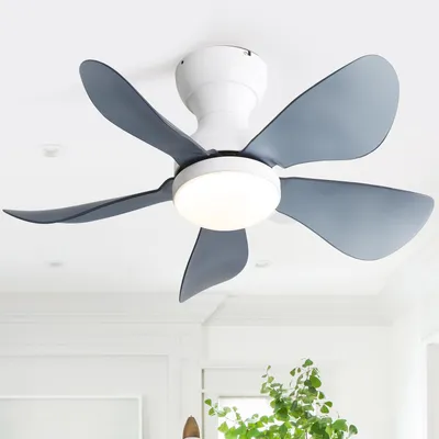 Produktbild von Sofucor 73,5 cm kleiner moderner Deckenventilator mit 6-stufiger DC-Fernbedienung – Weiß