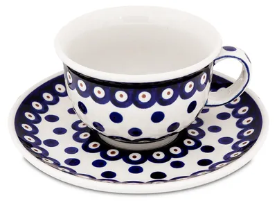 Produktbild von Original Bunzlauer Keramik Kaffeetasse Teetasse Ø10 cm klassisch 200 ml mit Unterschale Ø16 cm im Design 46