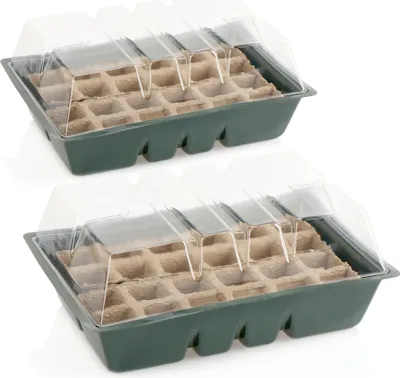 Produktbild von com-four® 2x Zimmergewächshaus zum Anzüchten von Pflanzen - Anzuchtset für 48 Pflanzen - Pflanzkasten mit Setzlings-Töpfen für die Wohnung oder im Garten