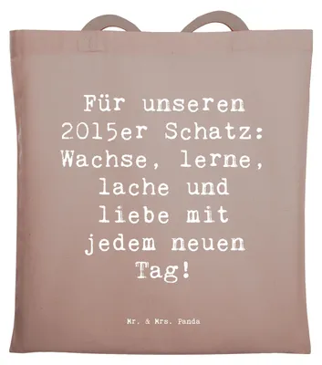 Produktbild von Mr. & Mrs. Panda Shopping Tasche Spruch 2015 Geburtstag - Braun Pastell - Geschenk, Schultasche, Beutel, Geboren am, besonderer Jahrgang, Laptoptasche, Tote Bag, feiern