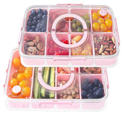 Produktbild von Snackbox mit 14 Fächern, Snackschale mit Deckel und Griff
