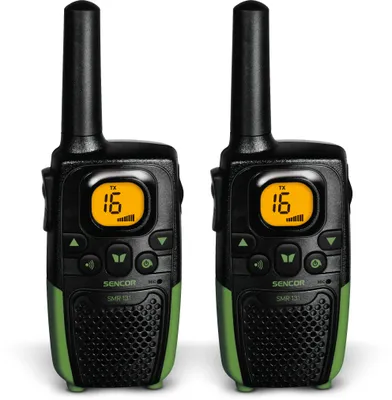 Obrázek produktu pro SENCOR SMR 131 Sada dvou mobilních radiostanic/vysílaček, dosah až 7 km, 16 kanálů, frekvenční pásmo 446 MHz, skenování kanálů, potlačení šumu, spořič baterie