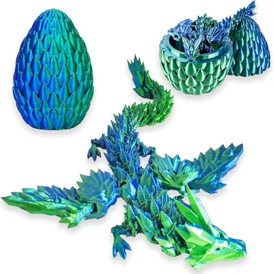 Productafbeelding van Draak in Ei - Kristal Draak - Decoratie Huis - Beweegbaar Speelgoed - 24 cm Draak - Kleurloos