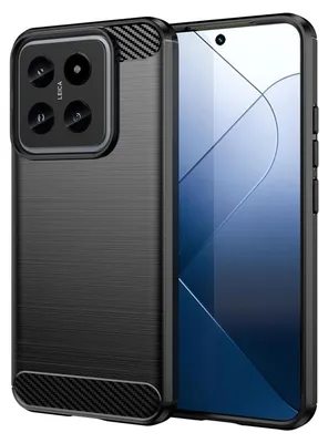 A black phone case with a carbon fiber texture on a light gray background.