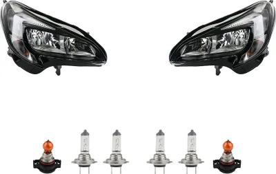 Produktbild von Scheinwerfer + Blinkersockel passend für Opel Corsa schwarz Set Li. Re mit LWR Johns