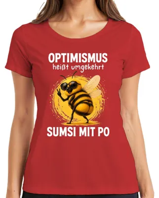 Obrázok produktu pre Optimistické tričko s nápisom "Sumsi" a obrázkom, s ironickým a sarkastickým podtónom, dámske, červené, veľkosť M