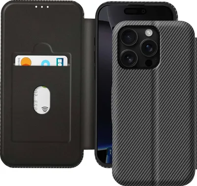 Produktbild von Avizar, Etui für iPhone 16 Pro Carbon Design, Video-Ständer & RFID-Blocker, Schwarz
