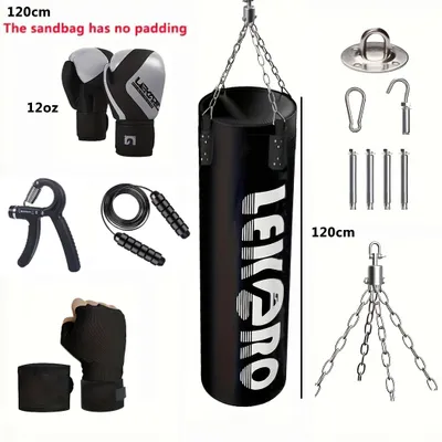 Zdjęcie produktu dla Worek bokserski wiszący, bez wypełnienia – worek treningowy z rękawicami bokserskimi – do boksu, taekwondo, muay thai – dla dzieci od 8 roku życia – 120 cm