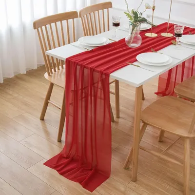 Immagine prodotto di Runner da tavolo in chiffon rosso, 400 x 70 cm, tessuto decorativo per matrimoni e feste