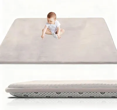 Imagen del producto de Alfombra de juego plegable para bebés, 100 x 120 cm, alfombra para bebés y niños de 3 cm de grosor, alfombra de espuma, alfombra de juego para niños, alfombra de juego para bebés, color crema