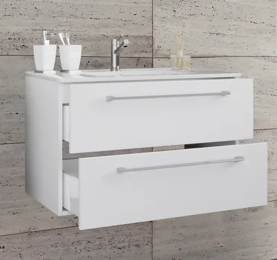 Produktbild von VCM 2-tlg. Waschplatz Waschtisch | Waschbecken Unterschrank Breite 80 cm | Badmöbel Set hängend mit zwei Schubladen | Badinos