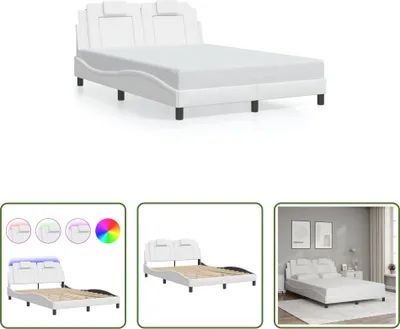 Produktbild von The Living Store Bettgestell mit LED Weiß 140x200 cm Kunstleder