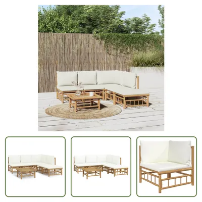 Produktbild von The Living Store 6-tlg. Garten-Lounge-Set mit Cremeweißen Kissen Bambus