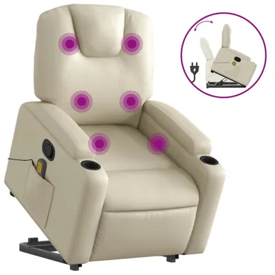 Produktbild von vidaXL Massagesessel mit Aufstehhilfe Creme Kunstleder