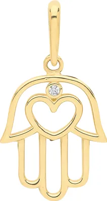 Productafbeelding van Hamsa-hanger voor dames, hartvorm, goud 375/1000 - 25mm * 13mm; TRS28233
