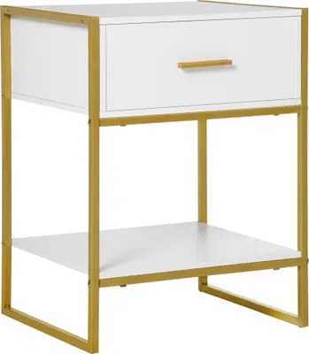 Produktbild von HOMCOM Moderner Nachttisch, Nachttisch mit Schubladenregal, Beistelltisch für Wohnzimmer, Schlafzimmer, Weiß und Gold