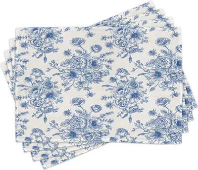 Produktbild von ABAKUHAUS Windröschen Platzmatten, Blumenmuster mit Blumenstrauß des blauen Blumen-empfindlichen viktorianischen Entwurfs, 30 x 45 cm, Nachtblau Weiß