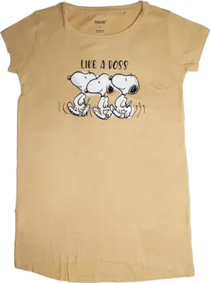 Produktbild von Snoopy Like a Boss Damen kurzarm Schlafshirt Nachthemd XS-XL Baumwolle – Braun / S