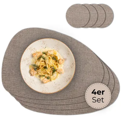 Produktbild von Ovales Tischset mit Glasuntersetzer, 4er Set, in Braun meliert