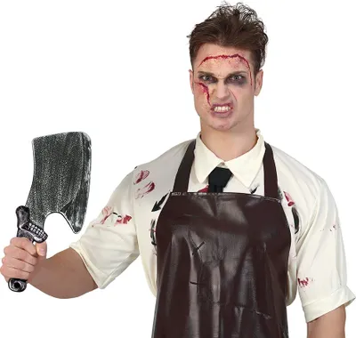 Produktbild von Halloween Schlachter Requisit Blutrünstiges Accessoire Gruselszene Kostüm Horrorshow Schauriges Butchers Besteck Dekoration Party, Farbe: Silber / Schwarz