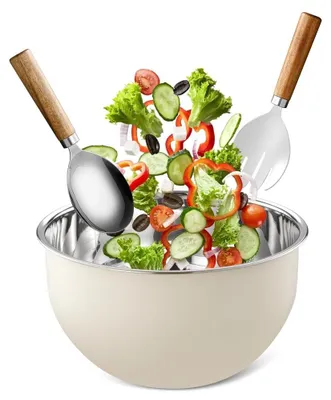 Imagen del producto de Solidchoice - Bol para ensaladas de acero inoxidable con juego de servir, 26 cm (color crema)
