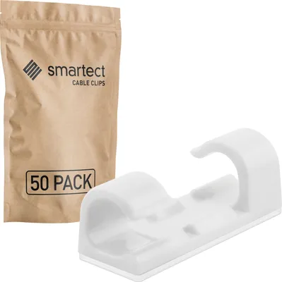 Produktbild von smartect Kabelhalter selbstklebend 3x1,1 cm zum befestigen von USB-, Strom- und Ladekabeln, Weiß, 50 Stück