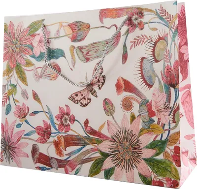 Produktbild von Breite Geschenktüte Blumen 32x26cm - Bunte Papiertüte für Geschenke - Stabil & Dekorativ