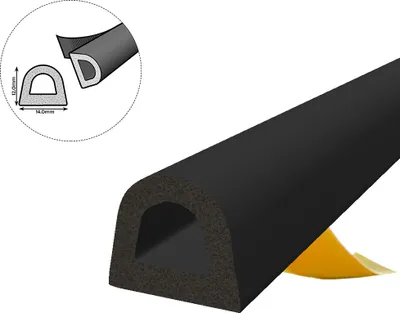 Immagine prodotto di Guarnizione per finestra Guarnizione per porta Guarnizione in gomma EPDM profilo D 14×12 mm 10 m nero autoadesivo