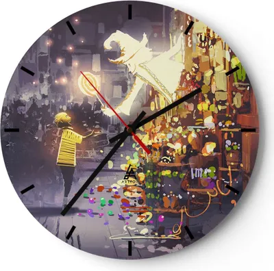Produktbild von Wanduhr - Rund - Glasuhr - Fantasie Märchen - 30x30cm - Schleichendes Uhrwerk - Lautlos - zum Aufhängen bereit - Dekoration Modern - Wanddekoration aus Glas - C3AR30x30-3901