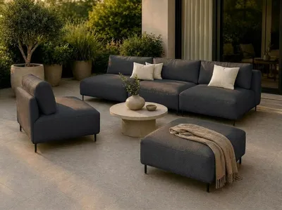 Produktbild von Garten Lounge Set SUN – Outdoor Möbel Set mit Sofa, Sessel und Hocker, UV-beständig und wasserabweisend