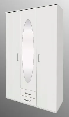 Produktbild von Kleiderschrank POWER Drehtürenschrank 3-türig Weiß/Spiegel, 2 Schubkästen, 1 Kleiderstange