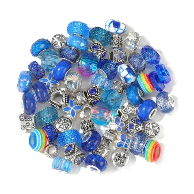 Produktbild von Großlochperlen Glasperlen Charm Mix mit 60 Perlen, Blau