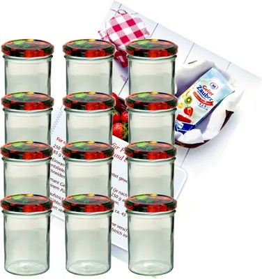Zdjęcie produktu dla zestaw 12 słoików 435 ml słoik na dżem słoik na przetwory do 82 owoców pokrywka z książeczką z przepisami