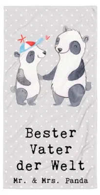 Produktbild von Mr. & Mrs. Panda Strandtuch Panda Bester Vater der Welt - Grau Pastell - Geschenk, Daddy, Dankeschön, Geschenkidee, Familie, Großes Handtuch, Duschtuch, Badehandtuch