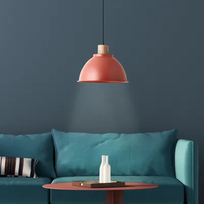 Produktbild von BRILLIANT dekorative Pendelleuchte Erena in rot| mit geeignetem Leuchtmittel dimmbar | Ø38cm | Höhe 120cm | 1x E27 max. 60 Watt | Metall/Holz