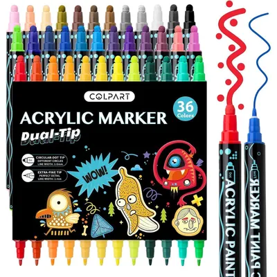 Produktbild von Acrylstifte 36 Farben Wasserfest Dual Tip Multimarker für Steine, Holz, Leinwand