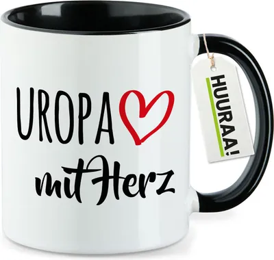 Produktbild von Huuraa Kaffeetasse Uropa mit Herz 330ml Schwarz Keramik Kaffeebecher Geschenkidee