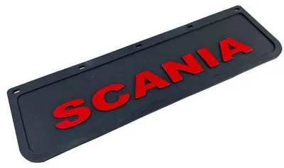 Produktbild von Schmutzfänger für vordere Stoßstange Scania roter Schriftzug in Relief | 600mmx180mm