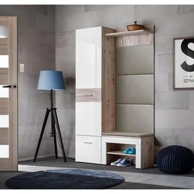 Image de Ensemble de meubles d'entrée avec coussin "Gustavo X" - Blanc/Beige - L 110 x H 200 x P 35 cm