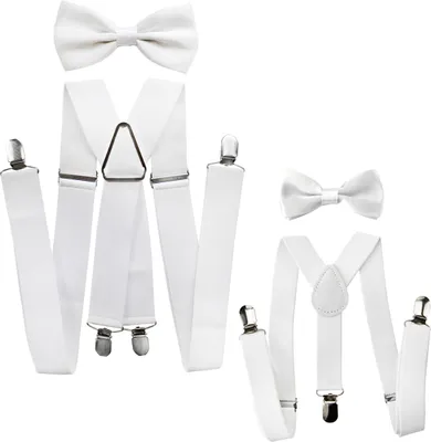 Produktbild von axy Vater-Sohn Partnerlook Hosenträger und Fliege Set für Herren-Damen-Kinder Fotoshooting Familien Outfit Weiß