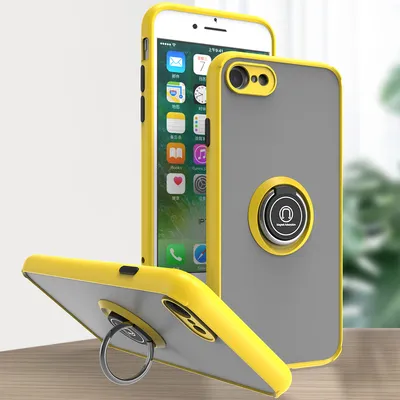 Produktbild von iPhone SE 2022 Hülle, Ring Halter Ständer Matte Transluzent TPU Rahmen Stoßfest Schutzhülle für iPhone SE 2022 / SE 2020 Gelb